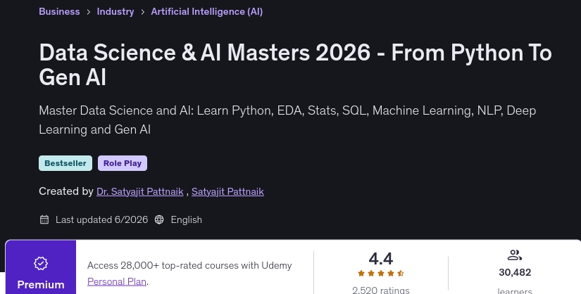 Data Science & AI Masters 2026 - From Python To Gen AI