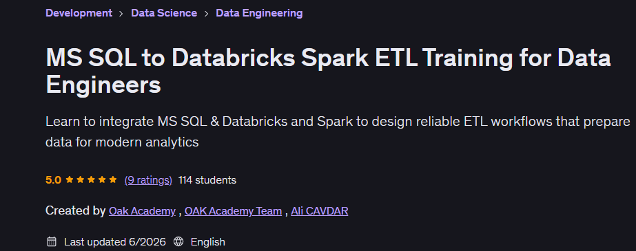 MS SQL to Databricks Spark ETL Training for Data Engineers