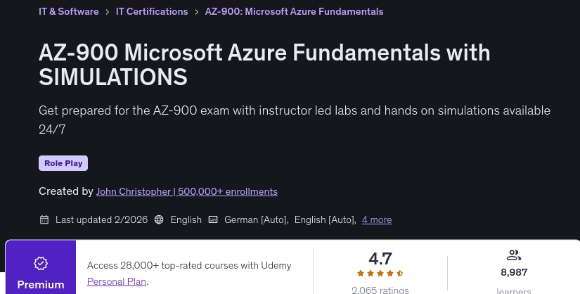AZ-900 Microsoft Azure Fundamentals with SIMULATIONS