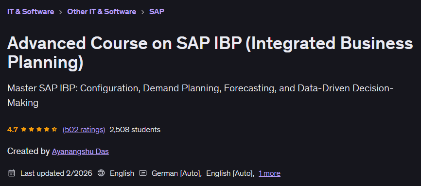 Advanced Course on SAP IBP (Integrated Business Planning)
