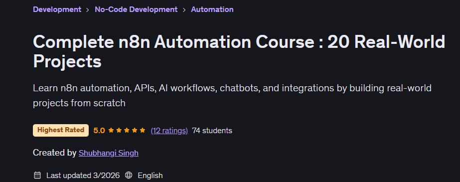 Complete n8n Automation Course : 20 Real-World Projects