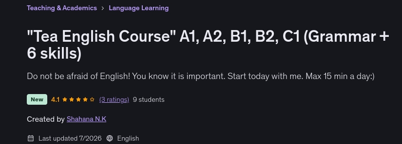 'Tea English Course' A1, A2, B1, B2, C1 (Grammar + 6 skills)