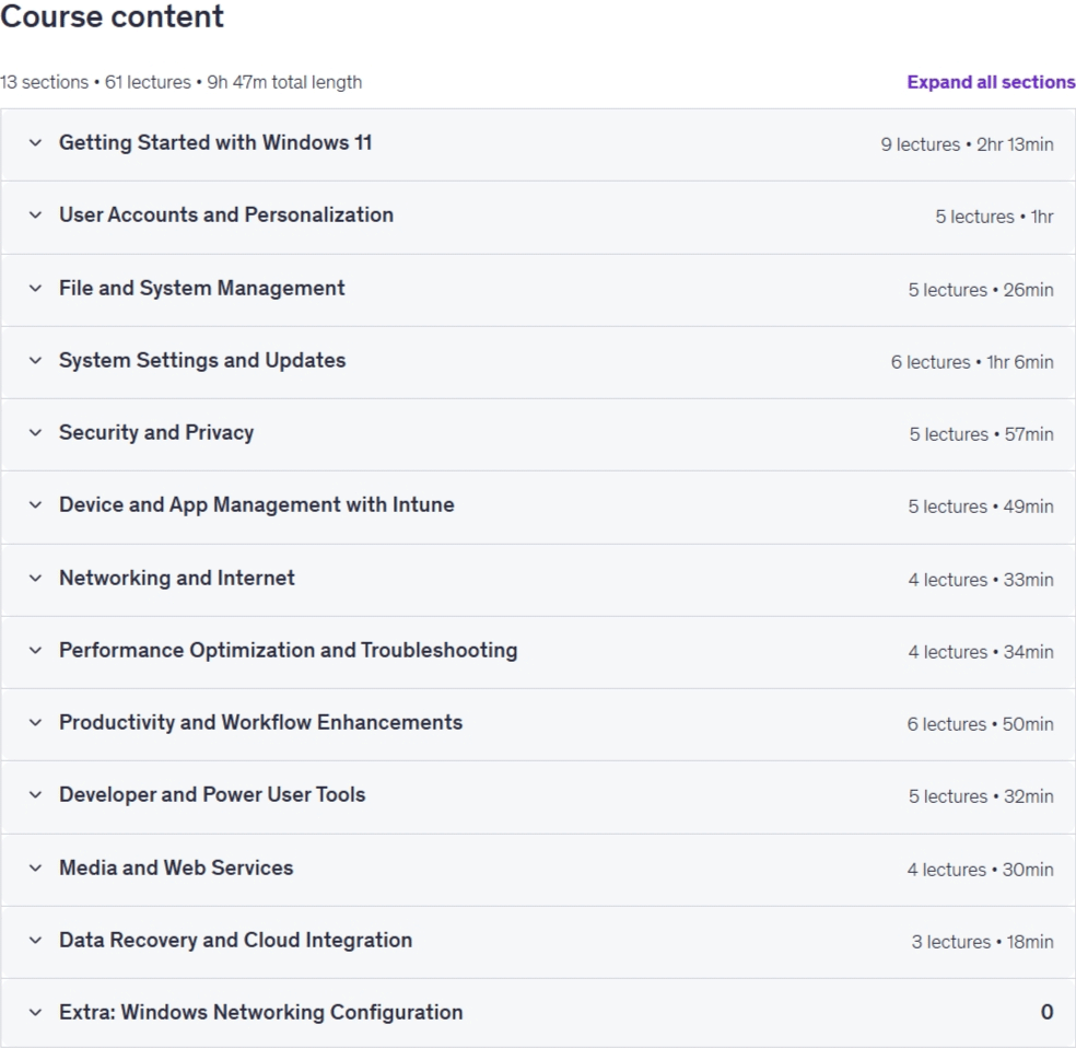 Windows 11 Training for IT Professionals Content