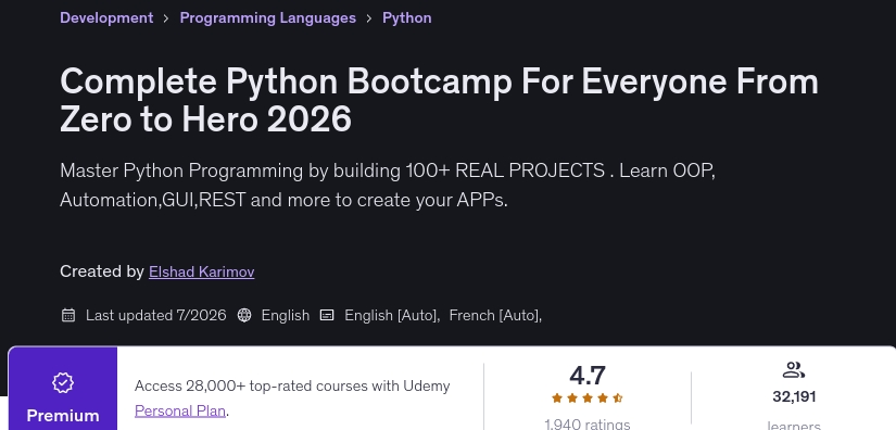 Complete Python Bootcamp For Everyone From Zero to Hero 2026