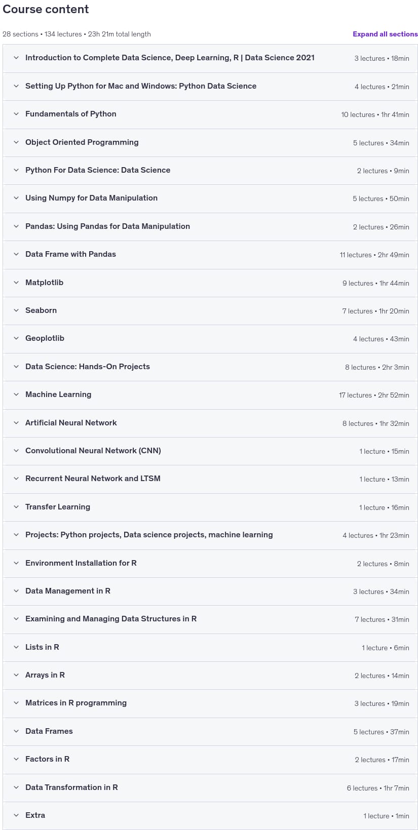 Complete Python Data Science, Deep Learning, R Programming