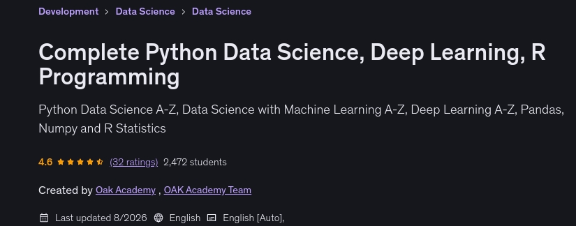 Complete Python Data Science, Deep Learning, R Programming