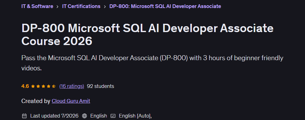 DP-800 Microsoft SQL AI Developer Associate Course