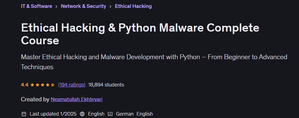 Ethical Hacking & Python Malware Complete Course