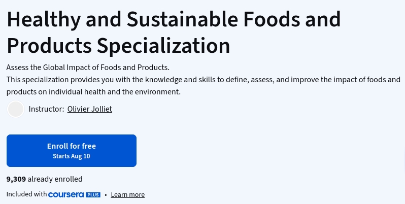Healthy and Sustainable Foods and Products Specialization