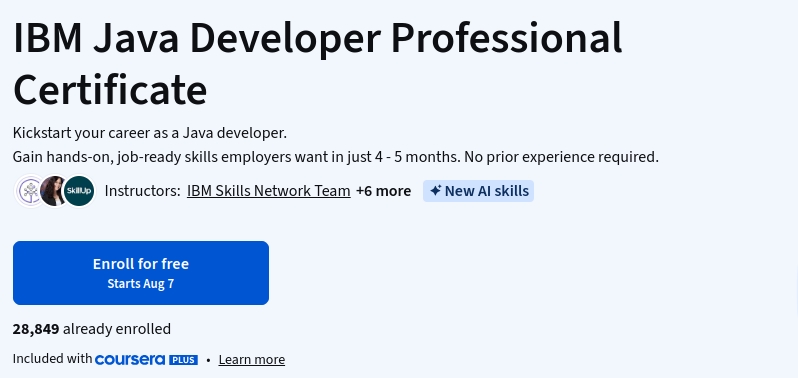 IBM Java Developer Professional Certificate