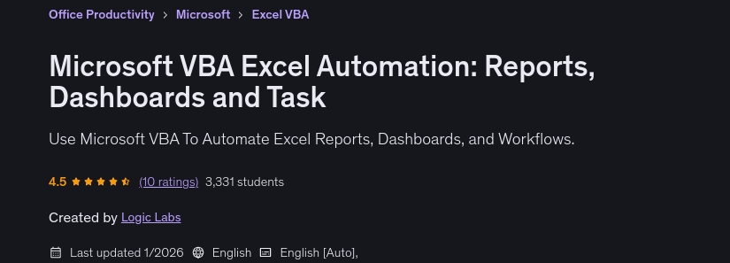 Microsoft VBA Excel Automation_ Reports, Dashboards and Task