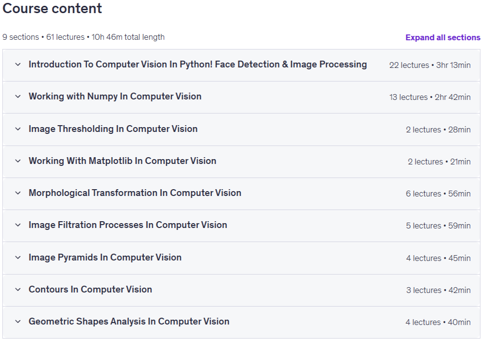  Python Computer Vision for Image Processing & Face Detection Content