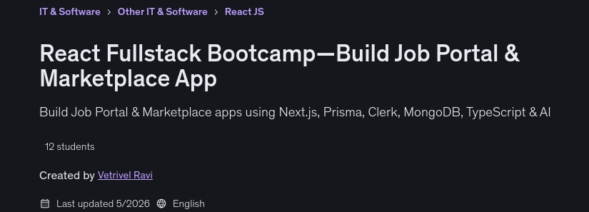 React Fullstack Bootcamp-Build Job Portal & Marketplace App