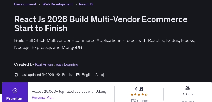 React Js 2026 Build Multi-Vendor Ecommerce Start to Finisha