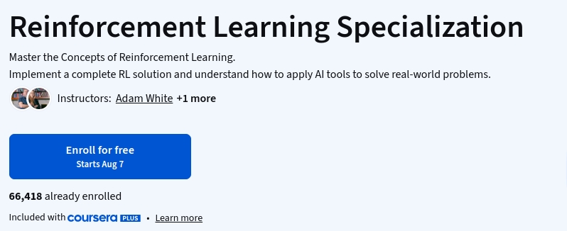 Reinforcement Learning Specialization