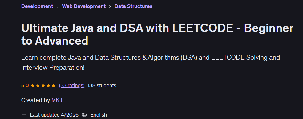 Ultimate Java and DSA with LEETCODE - Beginner to Advanced