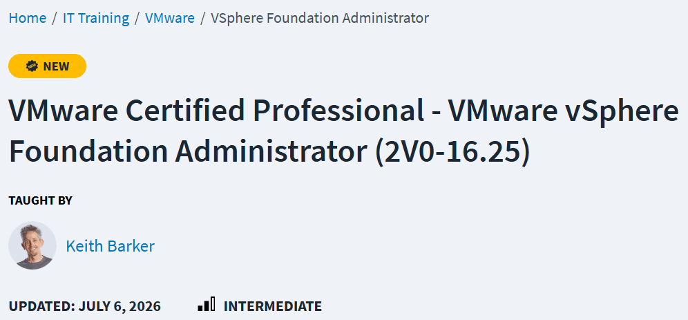 VMware Certified Professional - VMware vSphere Foundation Administrator (2V0-16.25)