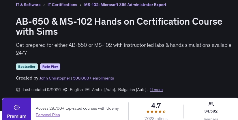 AB-650 & MS-102 Hands on Certification Course with Sims