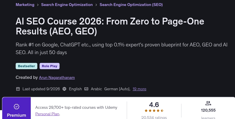 AI SEO Course 2026_ From Zero to Page-One Results (AEO, GEO)