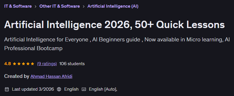 Artificial Intelligence 2026 50+ Quick Lessons