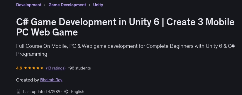 C_ Game Development in Unity 6 _ Create 3 Mobile PC Web Game