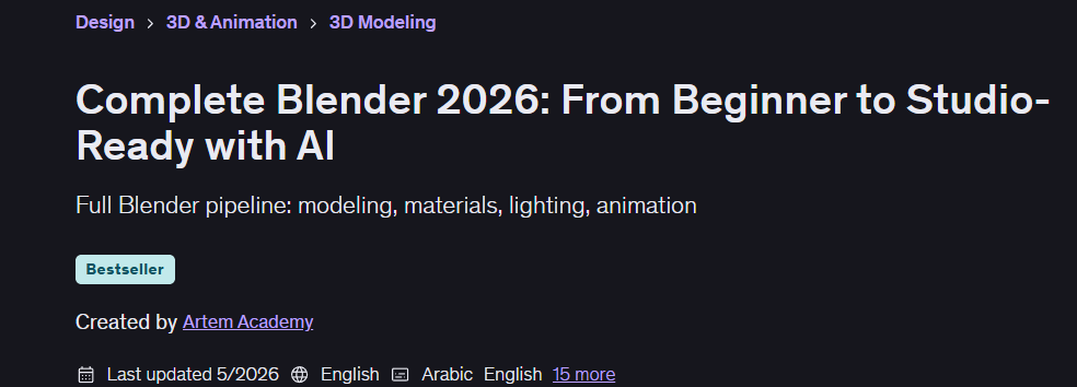Complete Blender 2026: From Beginner to Studio-Ready with AI