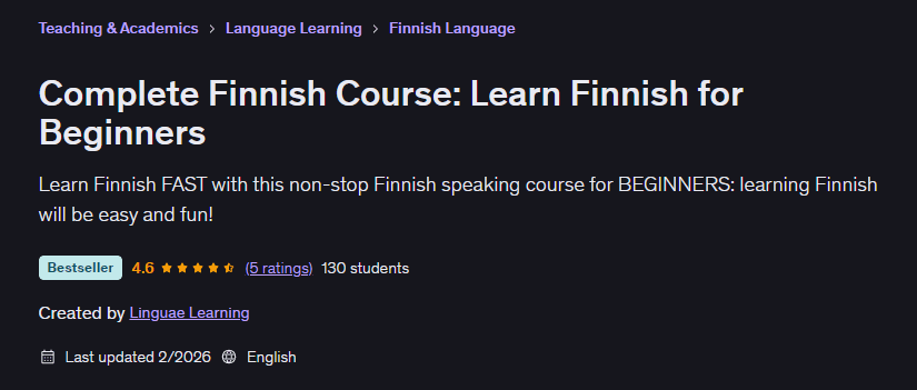 Complete Finnish Course: Learn Finnish for Beginners