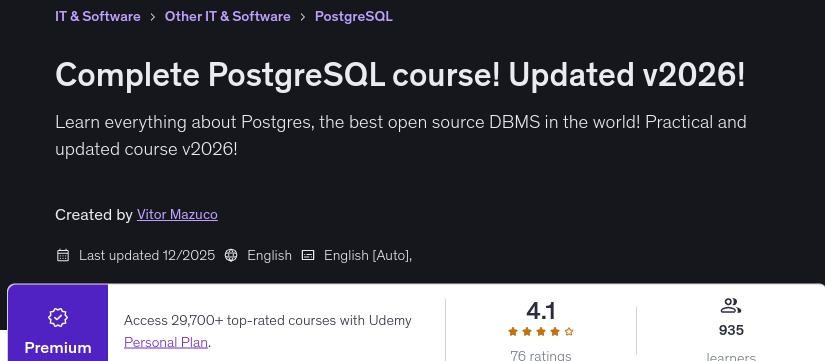 Complete PostgreSQL course! Updated v2026!
