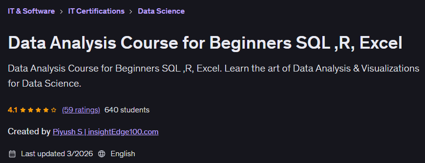 Data Analysis Course for Beginners SQL R Excel