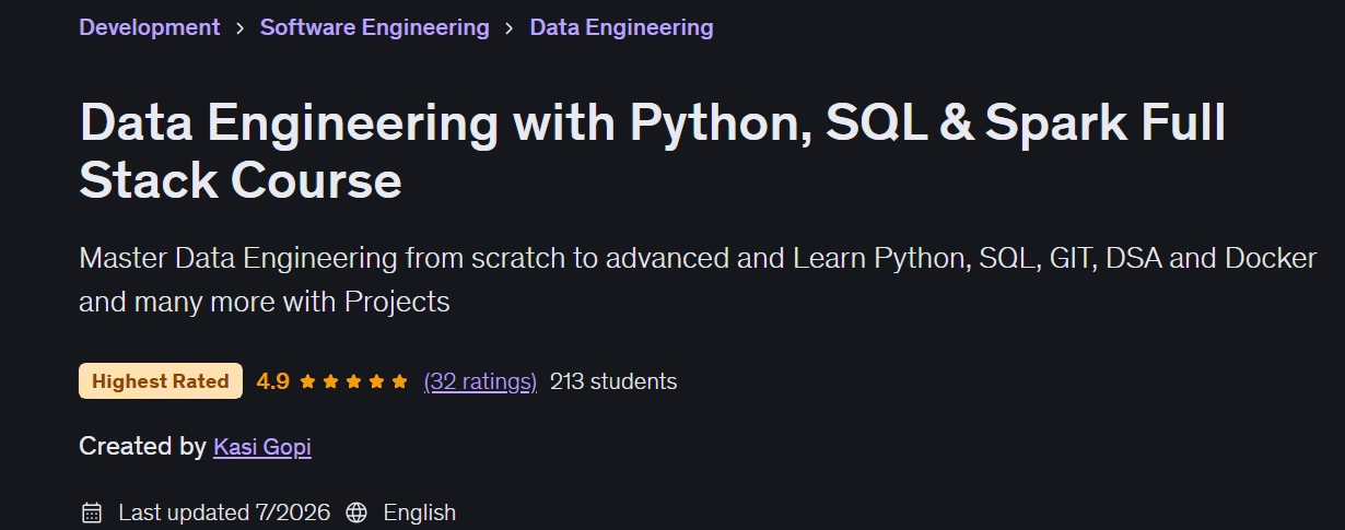 Data Engineering with Python SQL & Spark Full Stack Course