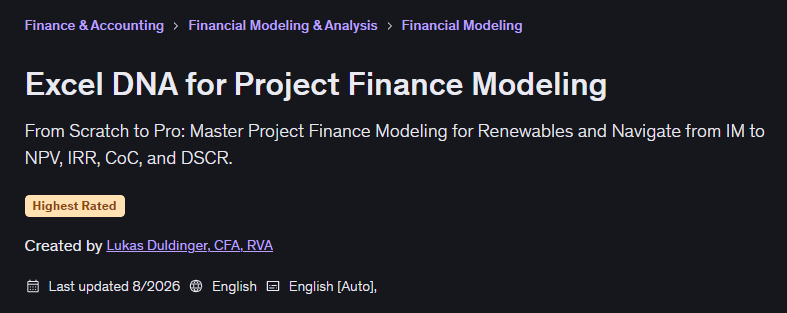 Excel DNA for Project Finance Modeling