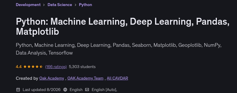 Python_ Machine Learning, Deep Learning, Pandas, Matplotlib