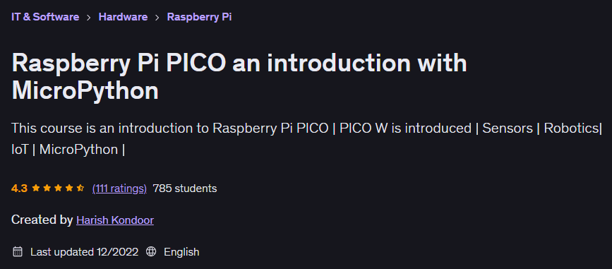 Raspberry Pi PICO an introduction with MicroPython