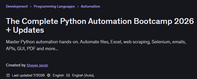 The Complete Python Automation Bootcamp 2026 + Updates