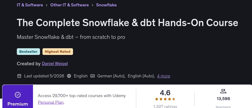 The Complete Snowflake & dbt Hands-On Course