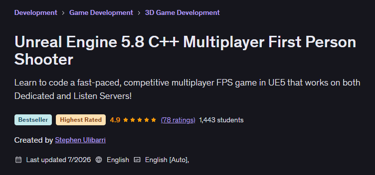 Unreal Engine 5.8 C++ Multiplayer First Person Shooter