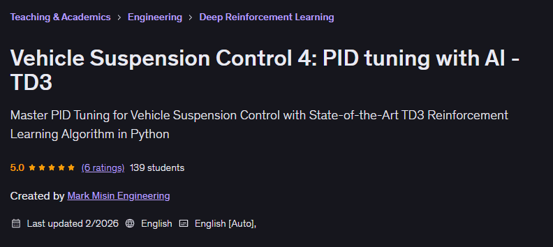Vehicle Suspension Control 4: PID tuning with AI - TD3