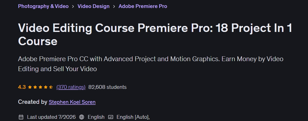 Video Editing Course Premiere Pro: 18 Project In 1 Course