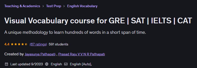 Visual Vocabulary course for GRE | SAT | IELTS | CAT
