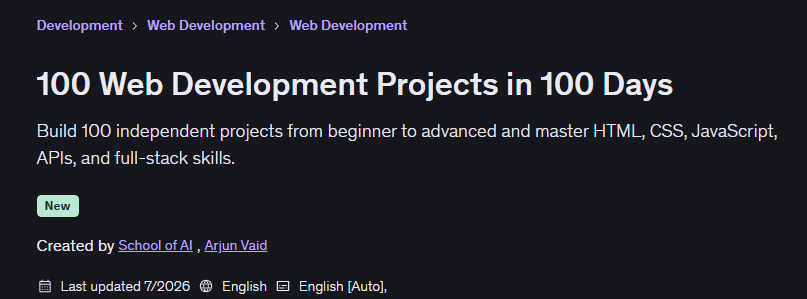 100 Web Development Projects in 100 Days