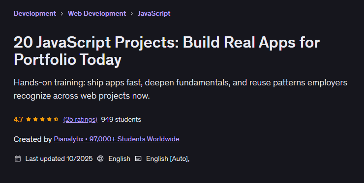 20 JavaScript Projects: Build Real Apps for Portfolio Today