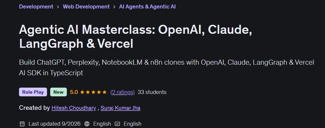 Agentic AI Masterclass: OpenAI Claude LangGraph & Vercel