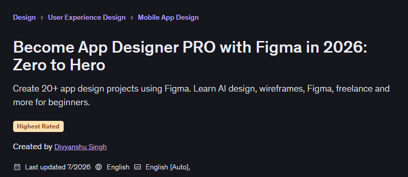 Become App Designer PRO with Figma in 2026: Zero to Hero
