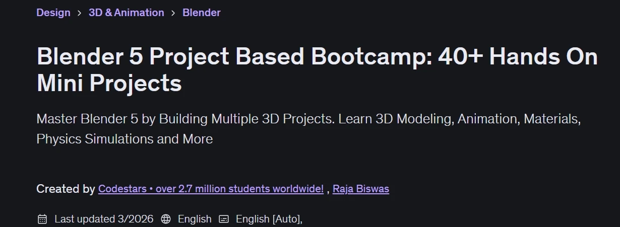 Blender 5 Project Based Bootcamp: 40+ Hands On Mini Projects