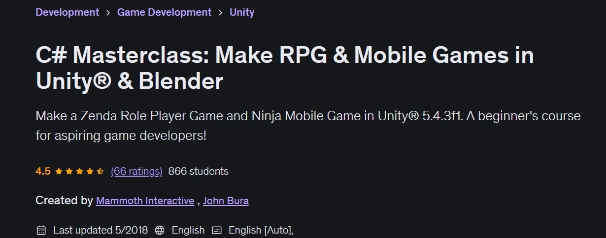 C# Masterclass: Make RPG & Mobile Games in Unity® & Blender