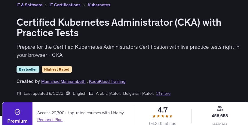 Certified Kubernetes Administrator (CKA) with Practice Tests