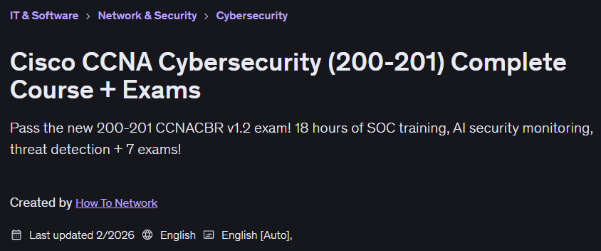 Cisco CCNA Cybersecurity (200-201) Complete Course + Exams