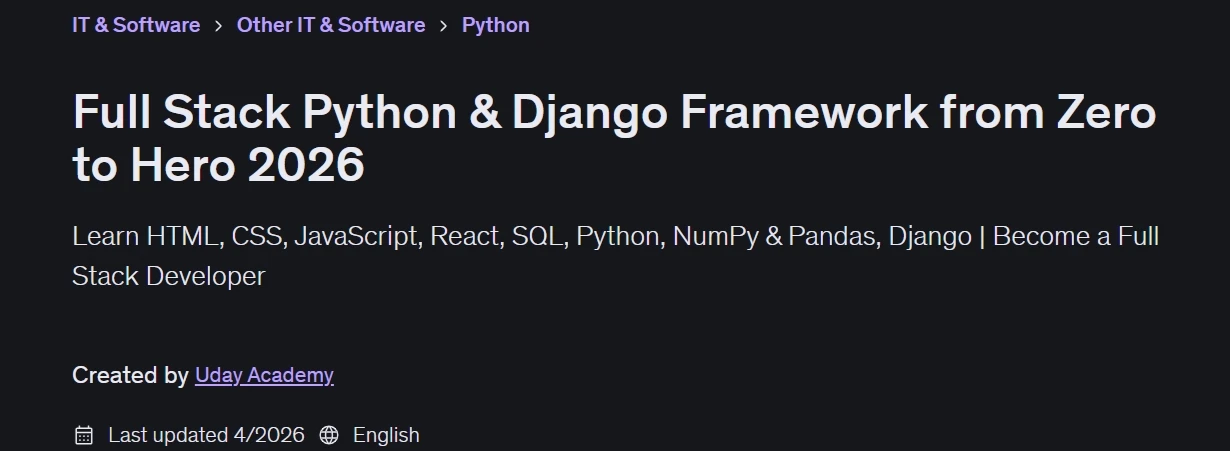Full Stack Python & Django Framework from Zero to Hero