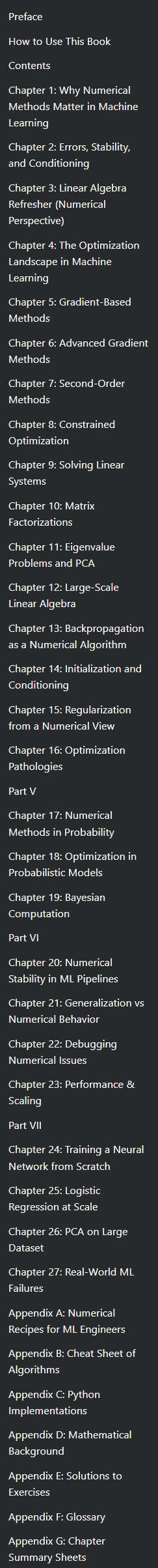 Numerical Methods for Machine Learning