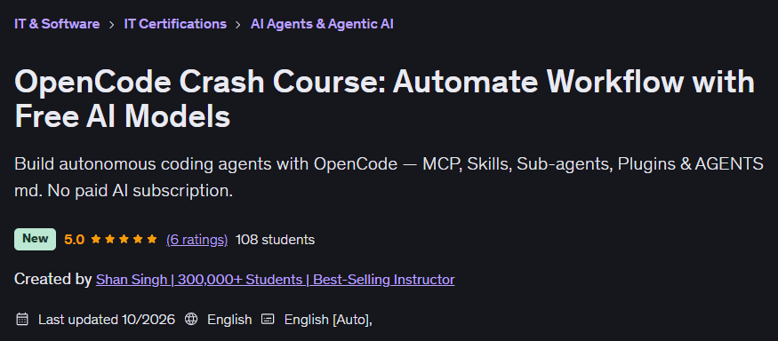 OpenCode Crash Course: Automate Workflow with Free AI Models